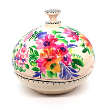 Load image into Gallery viewer, Large Paper Mache Trinket Box Chapeau – Handmade Hand Painted Pink Floral Luxury Trinket Gift Box + Gold Foiled Wrapped Milk Chocolate Balls