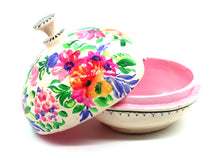 Load image into Gallery viewer, Large Paper Mache Trinket Box Chapeau – Handmade Hand Painted Pink Floral Luxury Trinket Gift Box + Gold Foiled Wrapped Milk Chocolate Balls