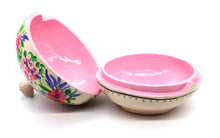 Load image into Gallery viewer, Large Paper Mache Trinket Box Chapeau – Handmade Hand Painted Pink Floral Luxury Trinket Gift Box + Gold Foiled Wrapped Milk Chocolate Balls