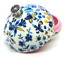 Load image into Gallery viewer, Large Paper Mache Gift Box Chapeau – Handmade Hand Painted Blue Florals Luxury Trinket Gift Box + Gold Foiled Wrapped Milk Chocolate Balls