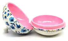 Load image into Gallery viewer, Large Paper Mache Gift Box Chapeau – Handmade Hand Painted Blue Florals Luxury Trinket Gift Box + Gold Foiled Wrapped Milk Chocolate Balls