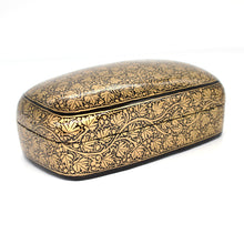 Load image into Gallery viewer, Paper Mache Large Paulo Handmade Hand Painted Black & Gold Trinket Decorative Jewellery Box + Gold Foiled Wrapped Milk Chocolate Balls
