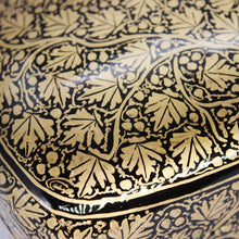 Load image into Gallery viewer, Paper Mache Large Paulo Handmade Hand Painted Black & Gold Trinket Decorative Jewellery Box + Gold Foiled Wrapped Milk Chocolate Balls
