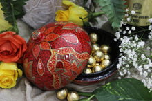 Load image into Gallery viewer, Large Chapeau – Handmade Hand Painted Red Paisley Luxury Trinket Gift Box + Gold Foiled Wrapped Milk Chocolate Balls - ärtɘzɘn
