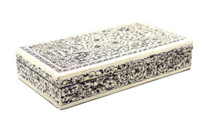Kashmir Paper Mache Planus Black & Off White Trinket Gift Decorative Jewellery Box - ärtɘzɘn