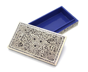 Kashmir Paper Mache Planus Black & Off White Trinket Gift Decorative Jewellery Box - ärtɘzɘn