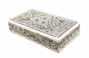 Kashmir Paper Mache Planus Black & Off White Trinket Gift Decorative Jewellery Box - ärtɘzɘn