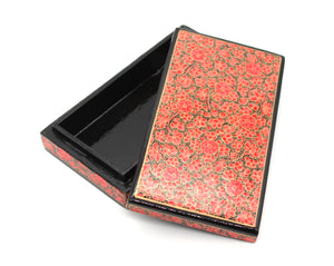 Kashmir Paper Mache Planus Red & Gold Trinket Gift Decorative Jewellery Box - ärtɘzɘn