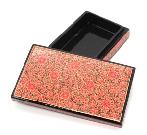Kashmir Paper Mache Planus Red & Gold Trinket Gift Decorative Jewellery Box - ärtɘzɘn