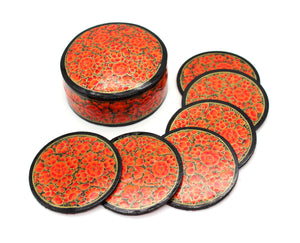 Paper Mache Round Coaster Set of 6 – Handmade Hand Painted Orange Coaster Box Set - ärtɘzɘn