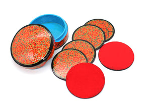 Paper Mache Round Coaster Set of 6 – Handmade Hand Painted Orange Coaster Box Set - ärtɘzɘn