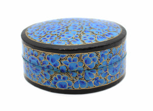 Paper Mache Round Coaster Set of 6 – Handmade Hand Painted Blue & Gold Coaster Box Set - ärtɘzɘn