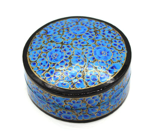 Paper Mache Round Coaster Set of 6 – Handmade Hand Painted Blue & Gold Coaster Box Set - ärtɘzɘn