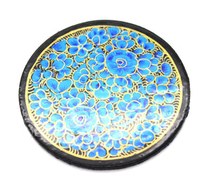 Paper Mache Round Coaster Set of 6 – Handmade Hand Painted Blue & Gold Coaster Box Set - ärtɘzɘn