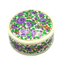 Load image into Gallery viewer, Paper Mache Round Coaster Set of 6 – Handmade Hand Painted Purple &amp; Green Coaster Box Set - ärtɘzɘn
