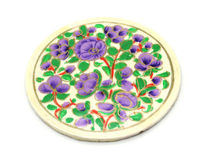 Paper Mache Round Coaster Set of 6 – Handmade Hand Painted Purple & Green Coaster Box Set - ärtɘzɘn