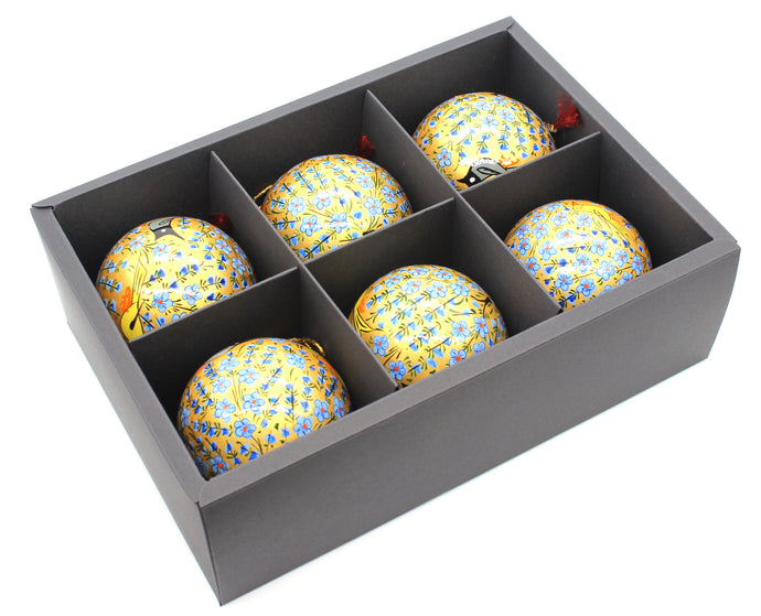 Baubles Set of 6 Large Blue Luxury Handmade Hand Painted Decorative Ornamental Christmas Balls