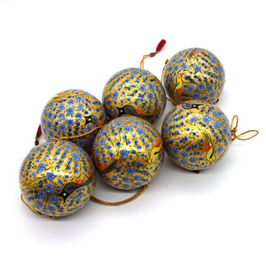 Baubles Set of 6 Large Blue Luxury Handmade Hand Painted Decorative Ornamental Christmas Balls
