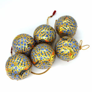 Baubles Set of 6 Large Blue Luxury Handmade Hand Painted Decorative Ornamental Christmas Balls