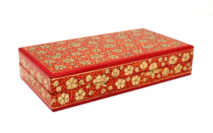 Kashmir Paper Mache Planus Red Trinket Gift Decorative Jewellery Box