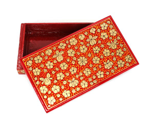Kashmir Paper Mache Planus Red Trinket Gift Decorative Jewellery Box