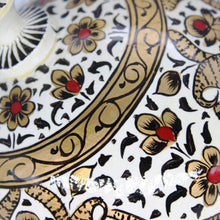 Load image into Gallery viewer, Large Paper Mache Gift Box Chapeau – Handmade Hand Painted Paisley Gold, White &amp; Black Luxury Trinket Gift Box
