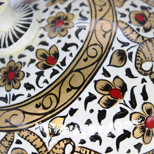 Large Paper Mache Gift Box Chapeau – Handmade Hand Painted Paisley Gold, White & Black Luxury Trinket Gift Box