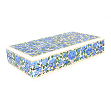 Load image into Gallery viewer, Paper Mache Planus Handmade Hand Painted Blue Floral Trinket Gifting Decorative Jewellery Box + Gold Foiled Wrapped Milk Chocolate Balls
