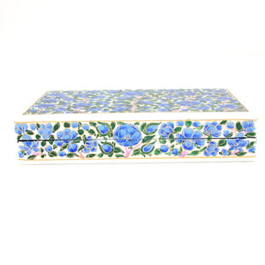 Paper Mache Planus Handmade Hand Painted Blue Floral Trinket Gifting Decorative Jewellery Box + Gold Foiled Wrapped Milk Chocolate Balls