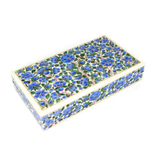 Load image into Gallery viewer, Paper Mache Planus Handmade Hand Painted Blue Floral Trinket Gifting Decorative Jewellery Box + Gold Foiled Wrapped Milk Chocolate Balls
