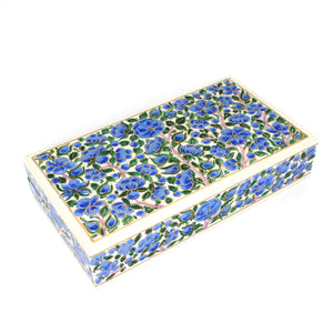 Paper Mache Planus Handmade Hand Painted Blue Floral Trinket Gifting Decorative Jewellery Box + Gold Foiled Wrapped Milk Chocolate Balls