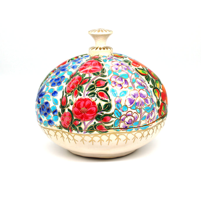 Paper Mache Large Umbra Trinket Box – Handmade Hand Painted Multi Floral Luxury Gift Box + Gold Foiled Wrapped Milk Chocolate Balls
