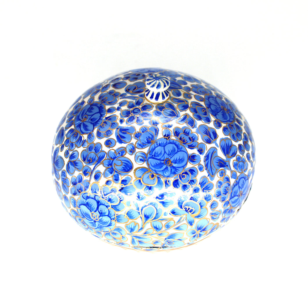 Paper Mache Small Chapeau Blue & White Trinket Gifting Decorative Jewellery Storage Box + Gold Foiled Wrapped Milk Chocolate Balls