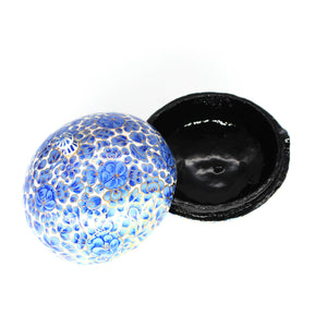Paper Mache Small Chapeau Blue & White Trinket Gifting Decorative Jewellery Storage Box + Gold Foiled Wrapped Milk Chocolate Balls