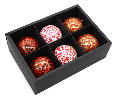 Artezen Baubles – Set of 6 Large Red Luxury Handmade | Hand Painted | Decorative | Ornamental | Christmas | Balls - ärtɘzɘn