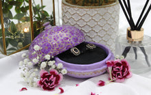 Load image into Gallery viewer, Small handmade and hand painted purple Kashmir paper mache gift box for jewellery
