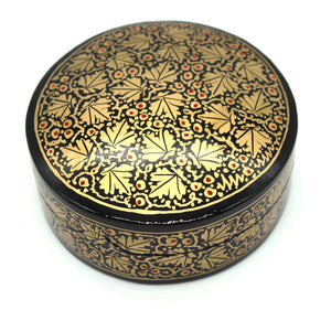 Paper Mache Round Coaster Set of 6 – Handmade Hand Painted Black & Gold Coaster Box Set - ärtɘzɘn