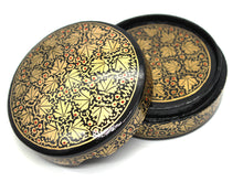 Load image into Gallery viewer, Paper Mache Round Coaster Set of 6 – Handmade Hand Painted Black &amp; Gold Coaster Box Set - ärtɘzɘn
