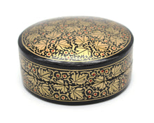 Load image into Gallery viewer, Paper Mache Round Coaster Set of 6 – Handmade Hand Painted Black &amp; Gold Coaster Box Set - ärtɘzɘn
