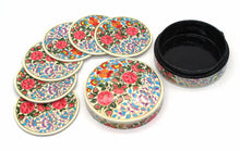 Load image into Gallery viewer, Paper Mache Round Coaster Set of 6 – Handmade Hand Painted Floral Coaster Box Set - ärtɘzɘn
