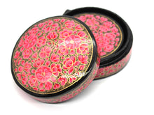 Load image into Gallery viewer, Paper Mache Round Coaster Set of 6 – Handmade Hand Painted Pink Coaster Box Set - ärtɘzɘn
