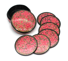 Load image into Gallery viewer, Paper Mache Round Coaster Set of 6 – Handmade Hand Painted Pink Coaster Box Set - ärtɘzɘn
