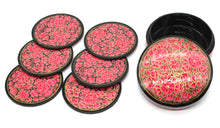 Load image into Gallery viewer, Paper Mache Round Coaster Set of 6 – Handmade Hand Painted Pink Coaster Box Set - ärtɘzɘn
