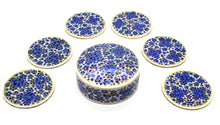 Load image into Gallery viewer, Paper Mache Round Coaster Set of 6 – Handmade Hand Painted Blue &amp; White Coaster Box Set - ärtɘzɘn
