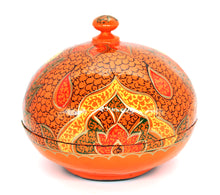 Load image into Gallery viewer, Large Chapeau – Handmade Hand Painted Orange Paisley Luxury Trinket Gift Box + Gold Foiled Wrapped Milk Chocolate Balls - ärtɘzɘn
