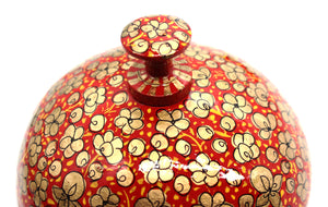 Large Chapeau Paper Mache Gift Box – Red & Gold Floral Luxury Trinket Box + Gold Foiled Wrapped Milk Chocolate Balls - ärtɘzɘn