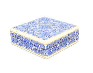 Paper Mache Square Coaster Set of 6 – Handmade Hand Painted Blue & White Coaster Box Set - ärtɘzɘn