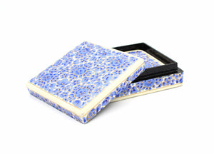 Paper Mache Square Coaster Set of 6 – Handmade Hand Painted Blue & White Coaster Box Set - ärtɘzɘn