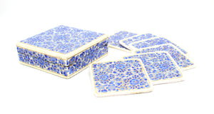 Paper Mache Square Coaster Set of 6 – Handmade Hand Painted Blue & White Coaster Box Set - ärtɘzɘn