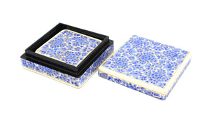 Paper Mache Square Coaster Set of 6 – Handmade Hand Painted Blue & White Coaster Box Set - ärtɘzɘn